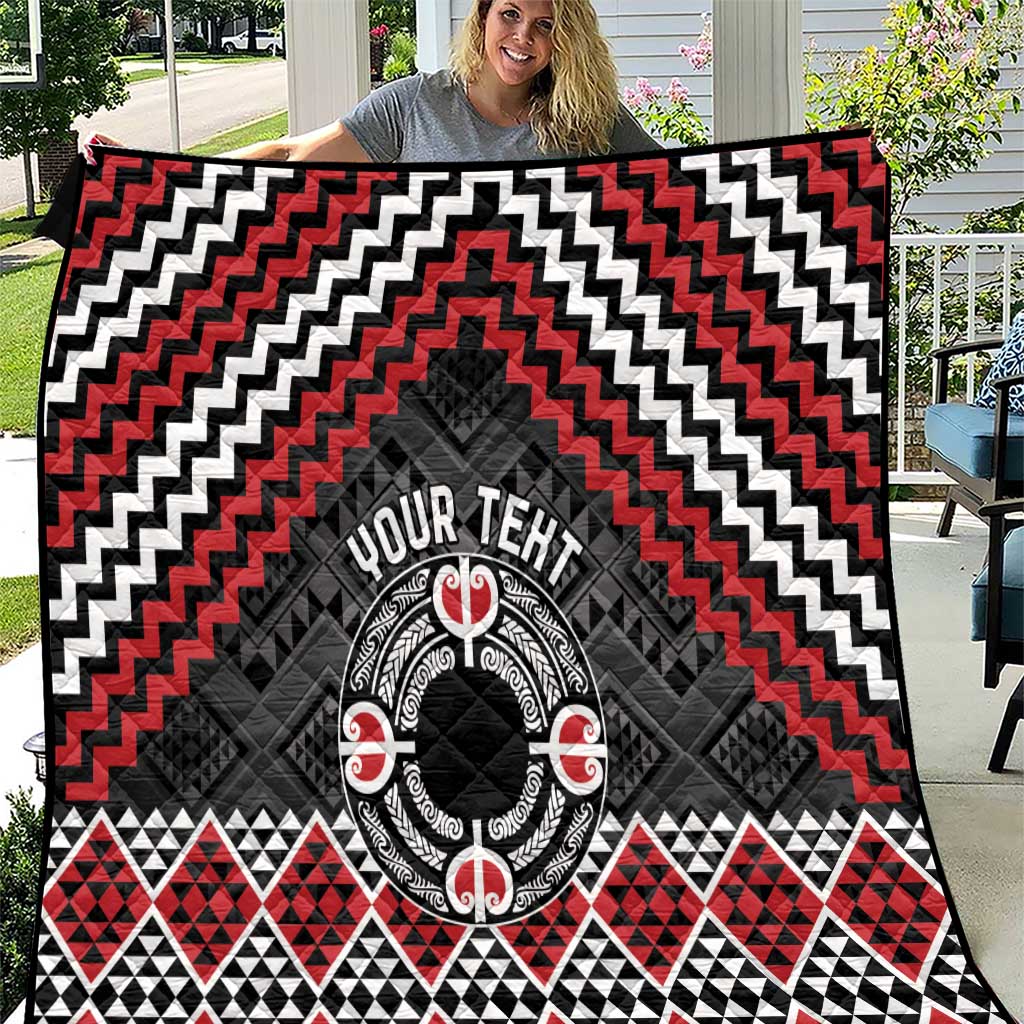 Personalised Aotearoa Niho Taniwha Motif Quilt Red Style