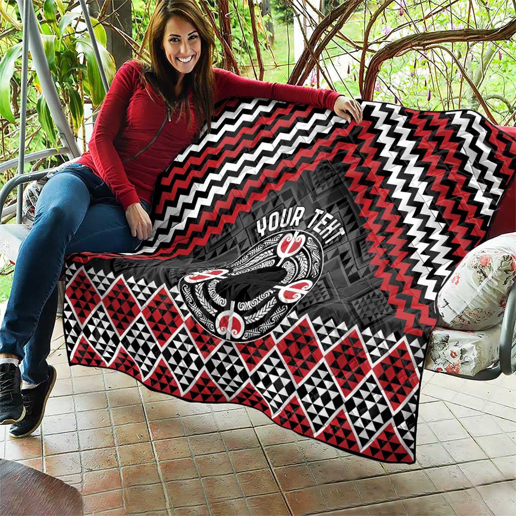 Personalised Aotearoa Niho Taniwha Motif Quilt Red Style