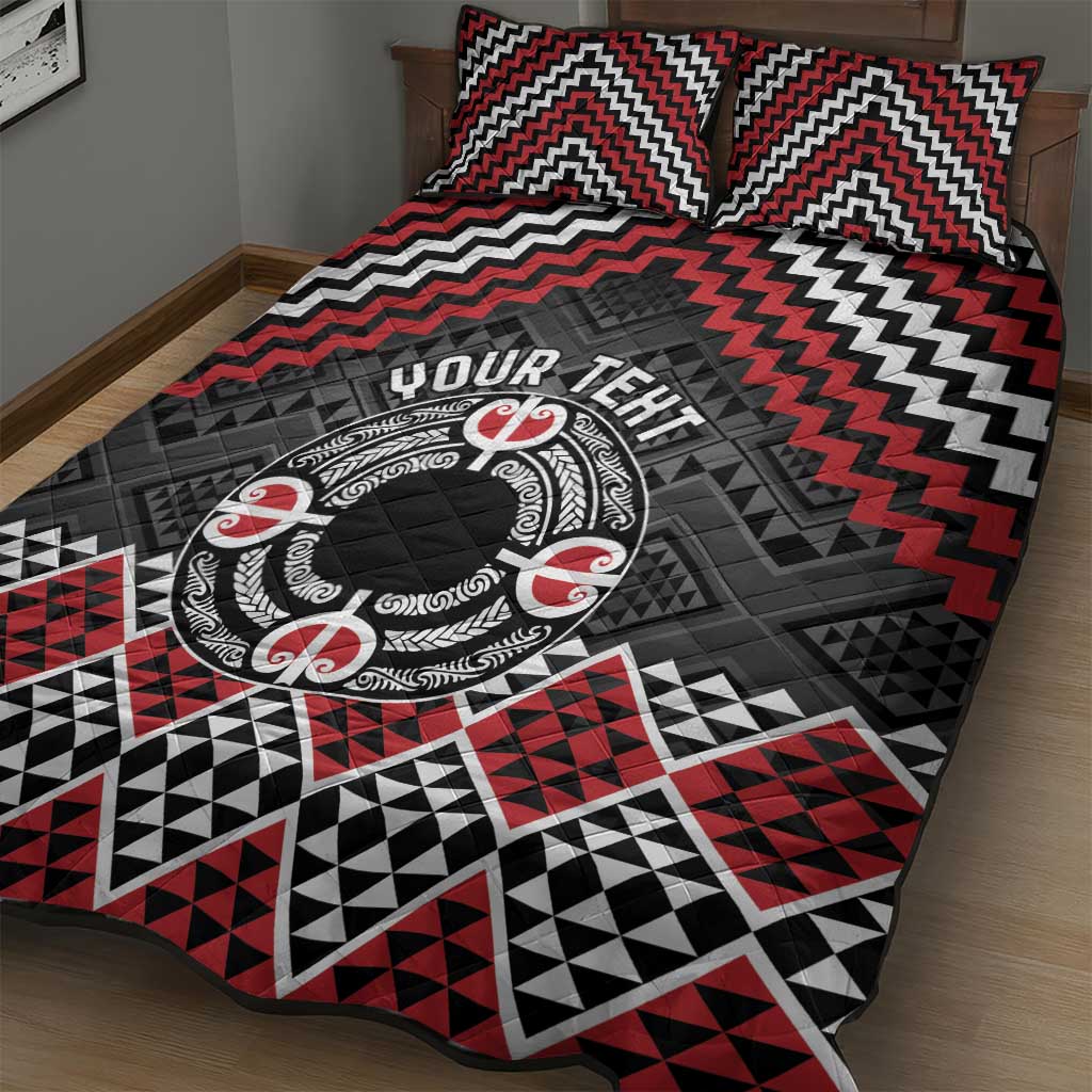 Personalised Aotearoa Niho Taniwha Motif Quilt Bed Set Red Style LT9 - Polynesian Pride