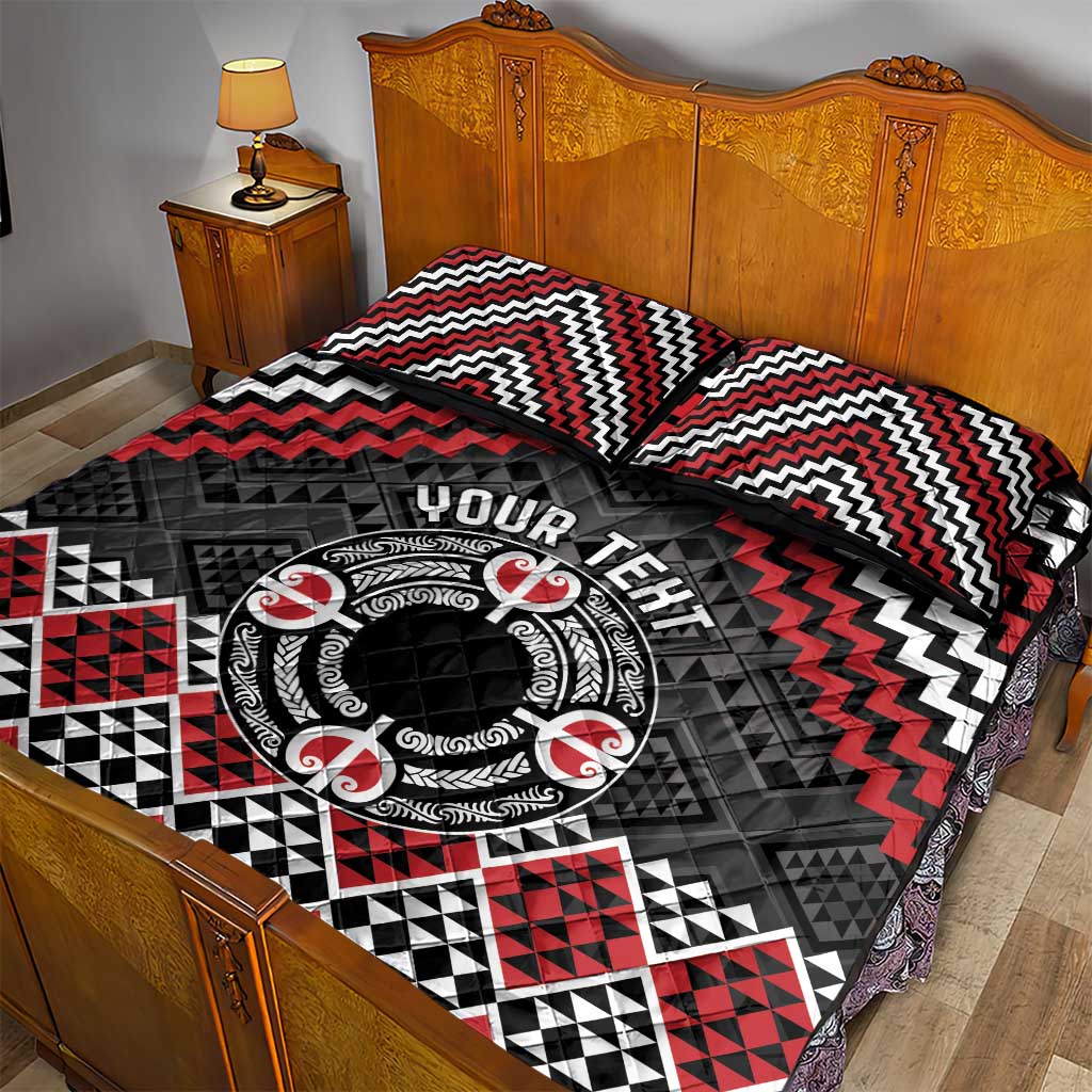 Personalised Aotearoa Niho Taniwha Motif Quilt Bed Set Red Style LT9 - Polynesian Pride