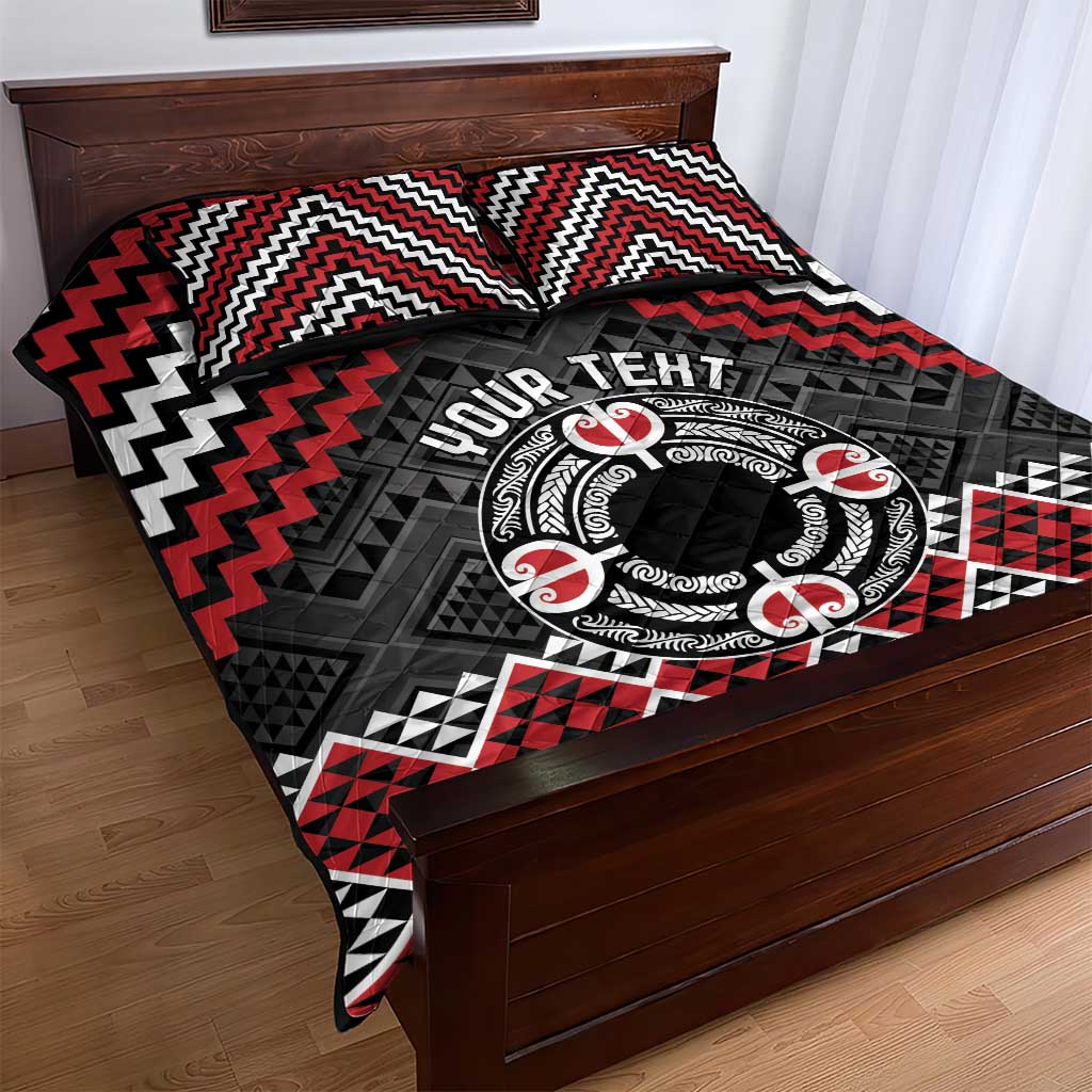 Personalised Aotearoa Niho Taniwha Motif Quilt Bed Set Red Style LT9 - Polynesian Pride