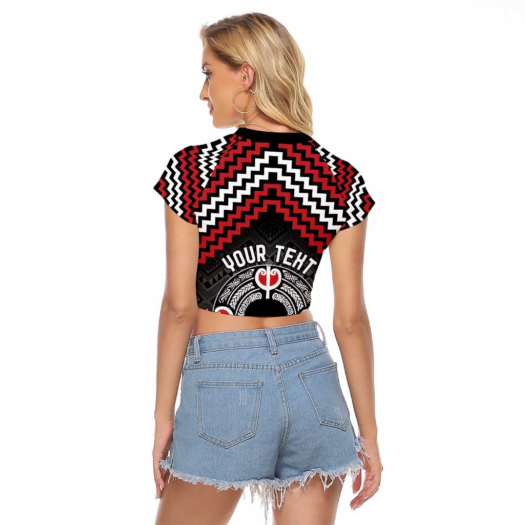 Personalised Aotearoa Niho Taniwha Motif Raglan Cropped T Shirt Red Style LT9 - Polynesian Pride