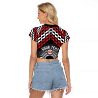 Personalised Aotearoa Niho Taniwha Motif Raglan Cropped T Shirt Red Style LT9 - Polynesian Pride