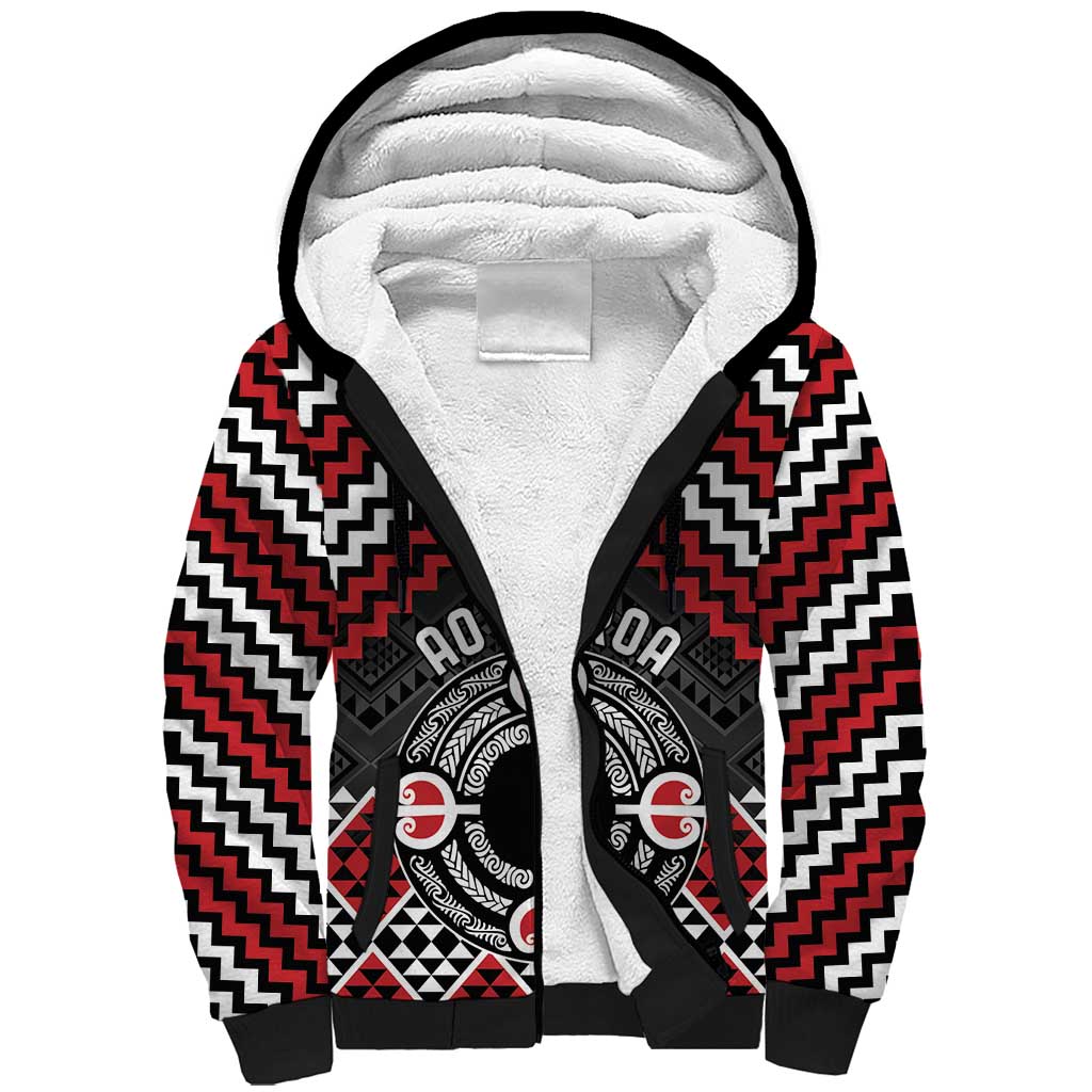 Personalised Aotearoa Niho Taniwha Motif Sherpa Hoodie Red Style LT9 Unisex Red - Polynesian Pride