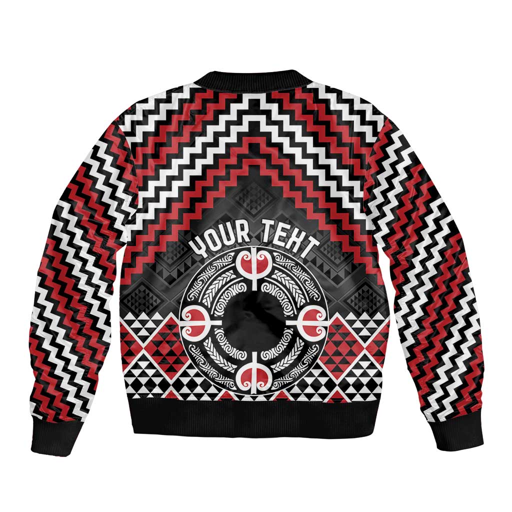 Personalised Aotearoa Niho Taniwha Motif Sleeve Zip Bomber Jacket Red Style