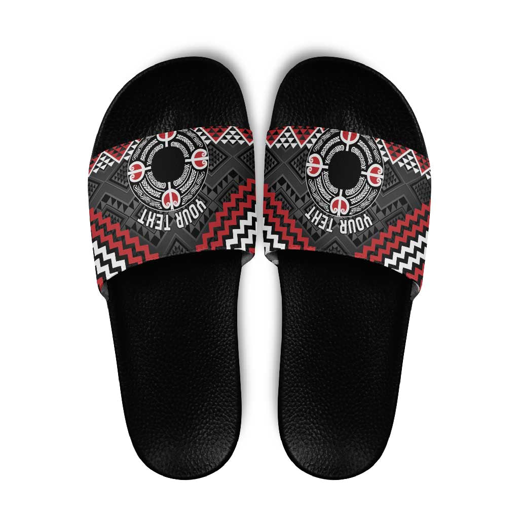 Personalised Aotearoa Niho Taniwha Motif Slide Sandals Red Style - Polynesian Pride