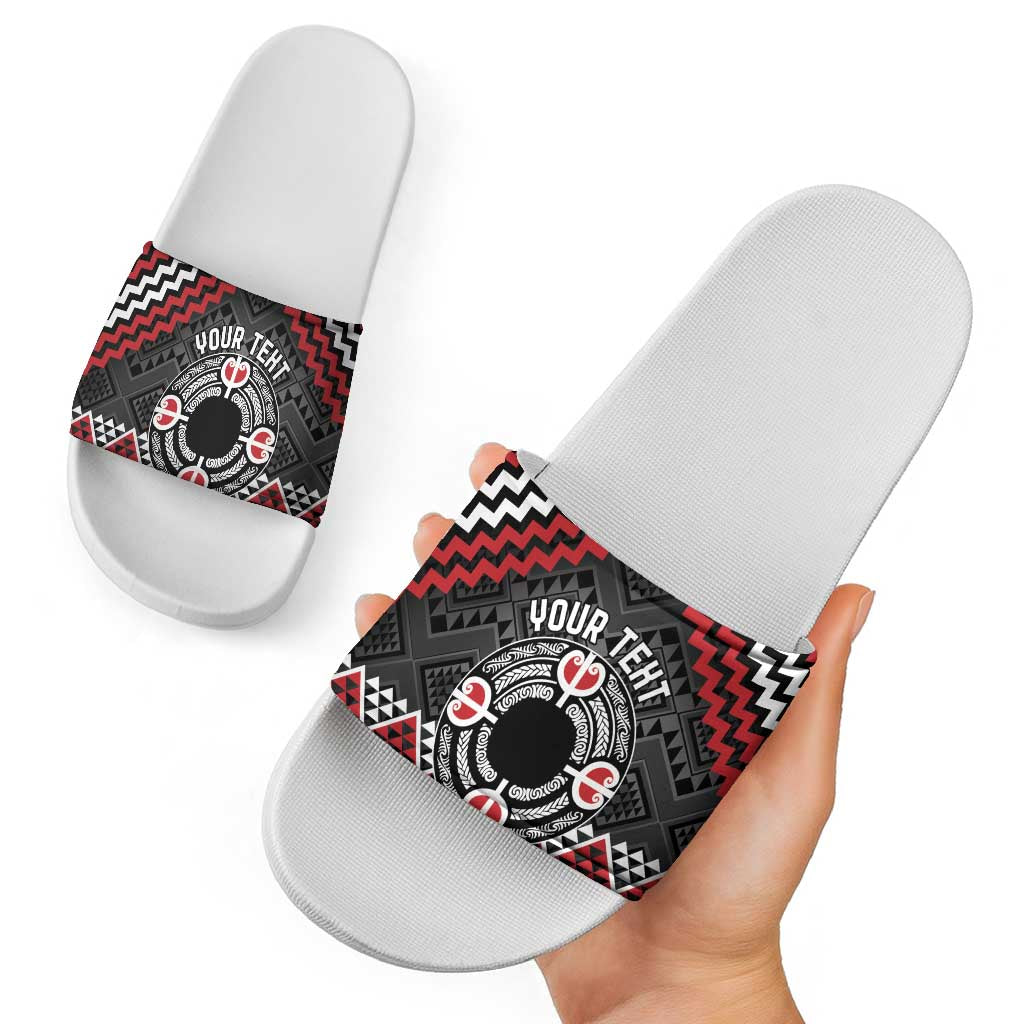 Personalised Aotearoa Niho Taniwha Motif Slide Sandals Red Style - Polynesian Pride