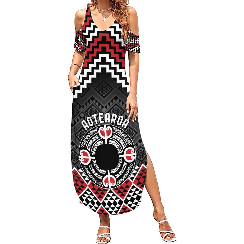 Personalised Aotearoa Niho Taniwha Motif Summer Maxi Dress Red Style LT9 Women Red - Polynesian Pride
