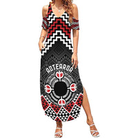 Personalised Aotearoa Niho Taniwha Motif Summer Maxi Dress Red Style LT9 Women Red - Polynesian Pride