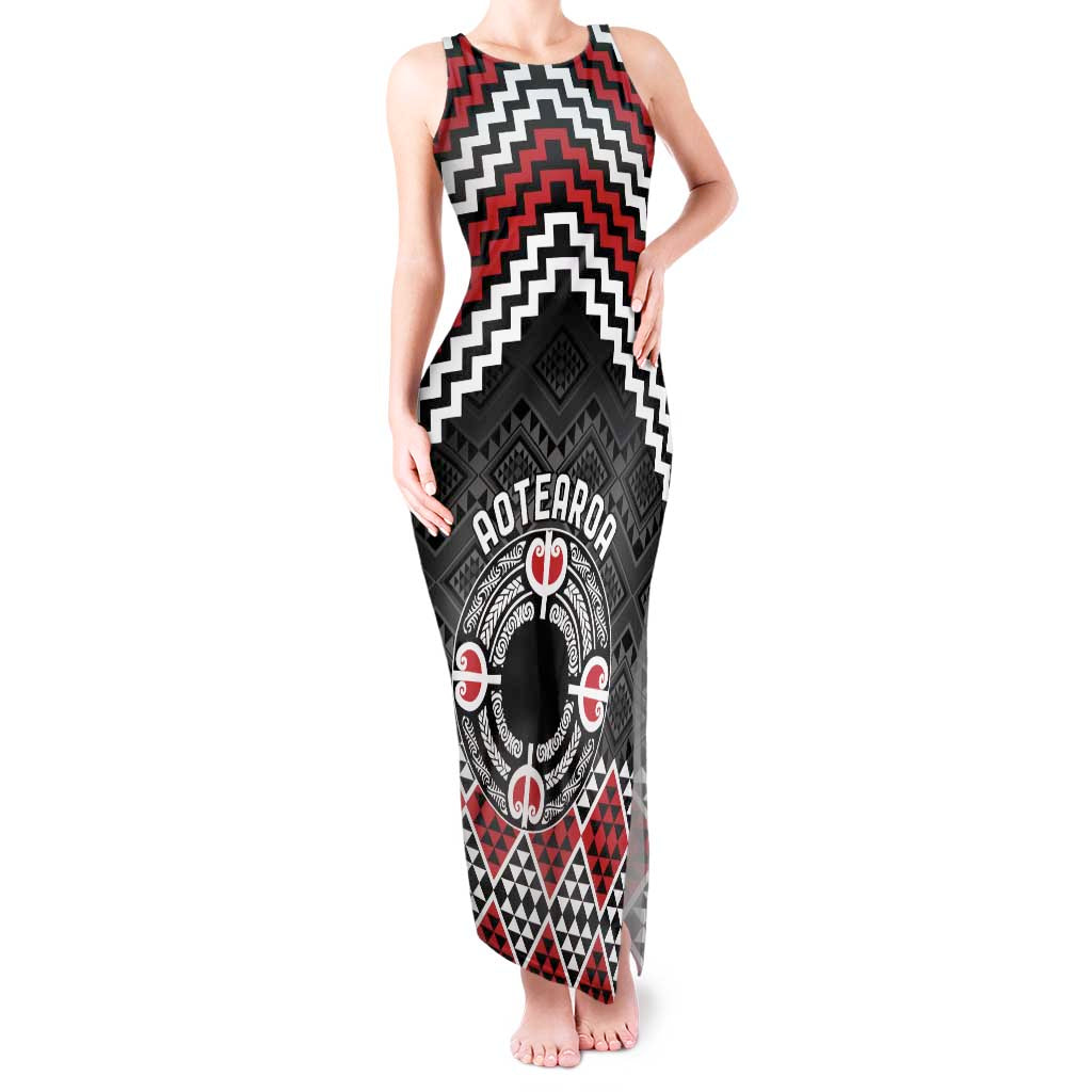 Personalised Aotearoa Niho Taniwha Motif Tank Maxi Dress Red Style LT9 Women Red - Polynesian Pride