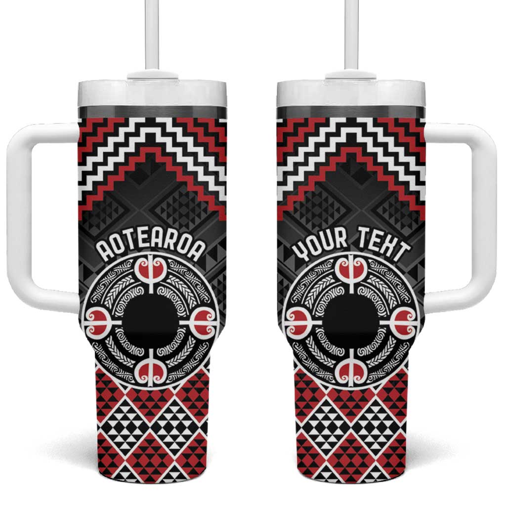 Personalised Aotearoa Niho Taniwha Motif Tumbler With Handle Red Style LT9 One Size: 40 oz Red - Polynesian Pride
