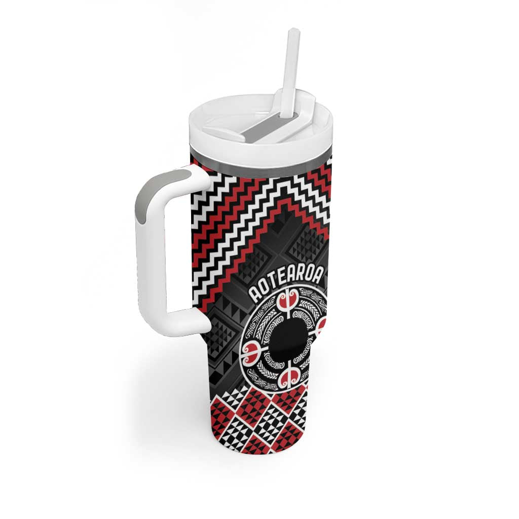 Personalised Aotearoa Niho Taniwha Motif Tumbler With Handle Red Style LT9 - Polynesian Pride