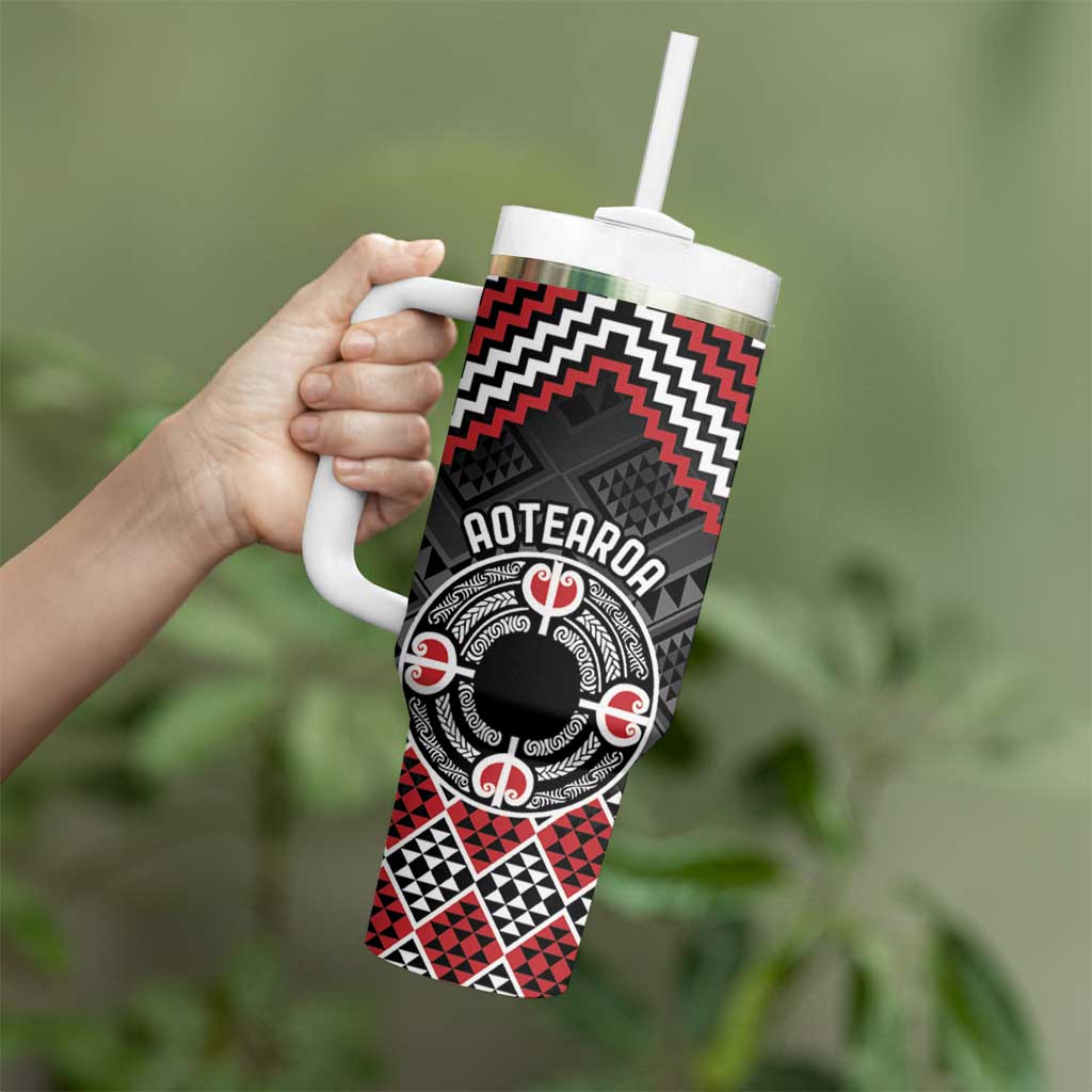 Personalised Aotearoa Niho Taniwha Motif Tumbler With Handle Red Style LT9 - Polynesian Pride