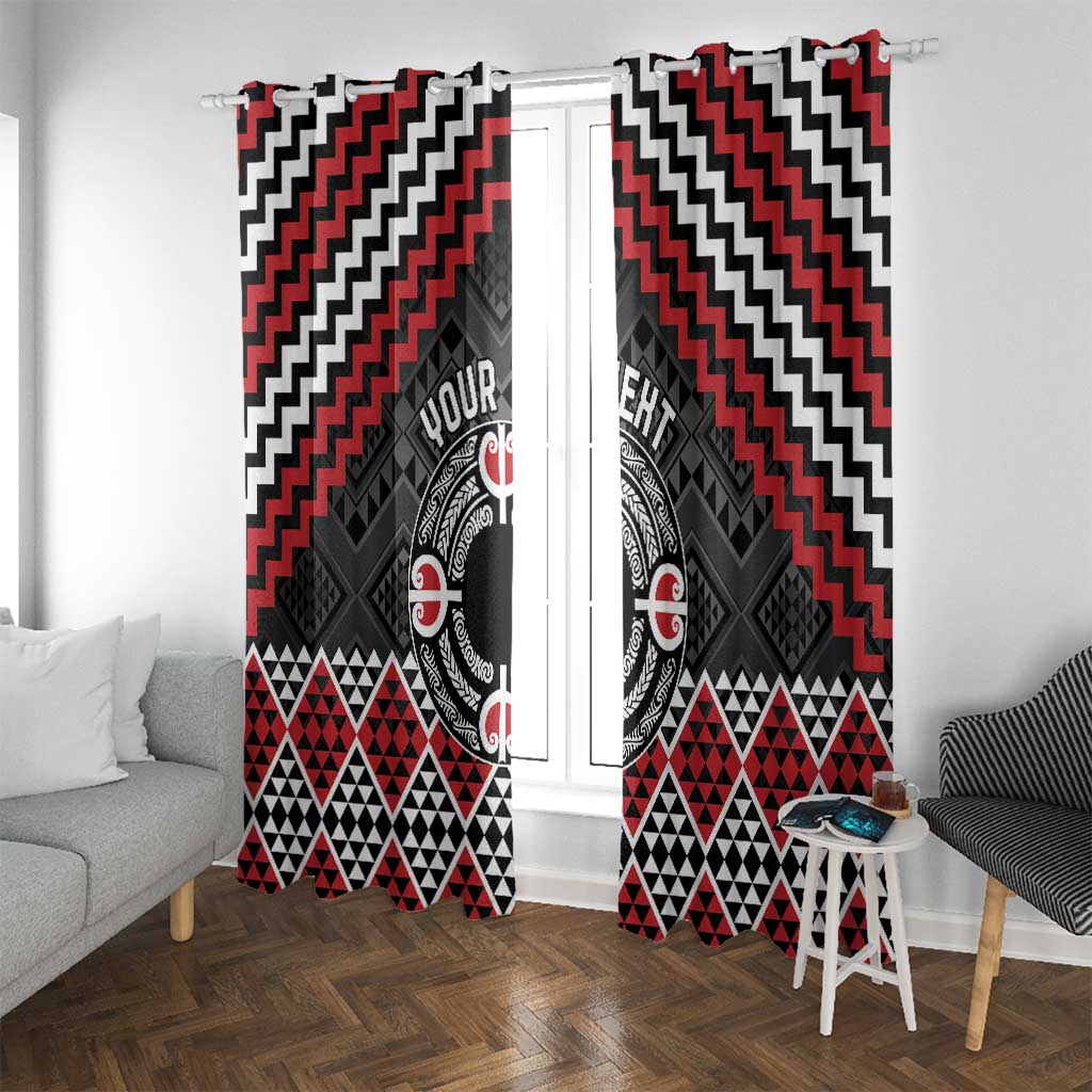 Personalised Aotearoa Niho Taniwha Motif Window Curtain Red Style LT9 With Grommets Red - Polynesian Pride