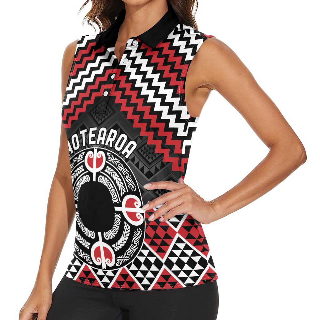 Personalised Aotearoa Niho Taniwha Motif Women Sleeveless Polo Shirt Red Style