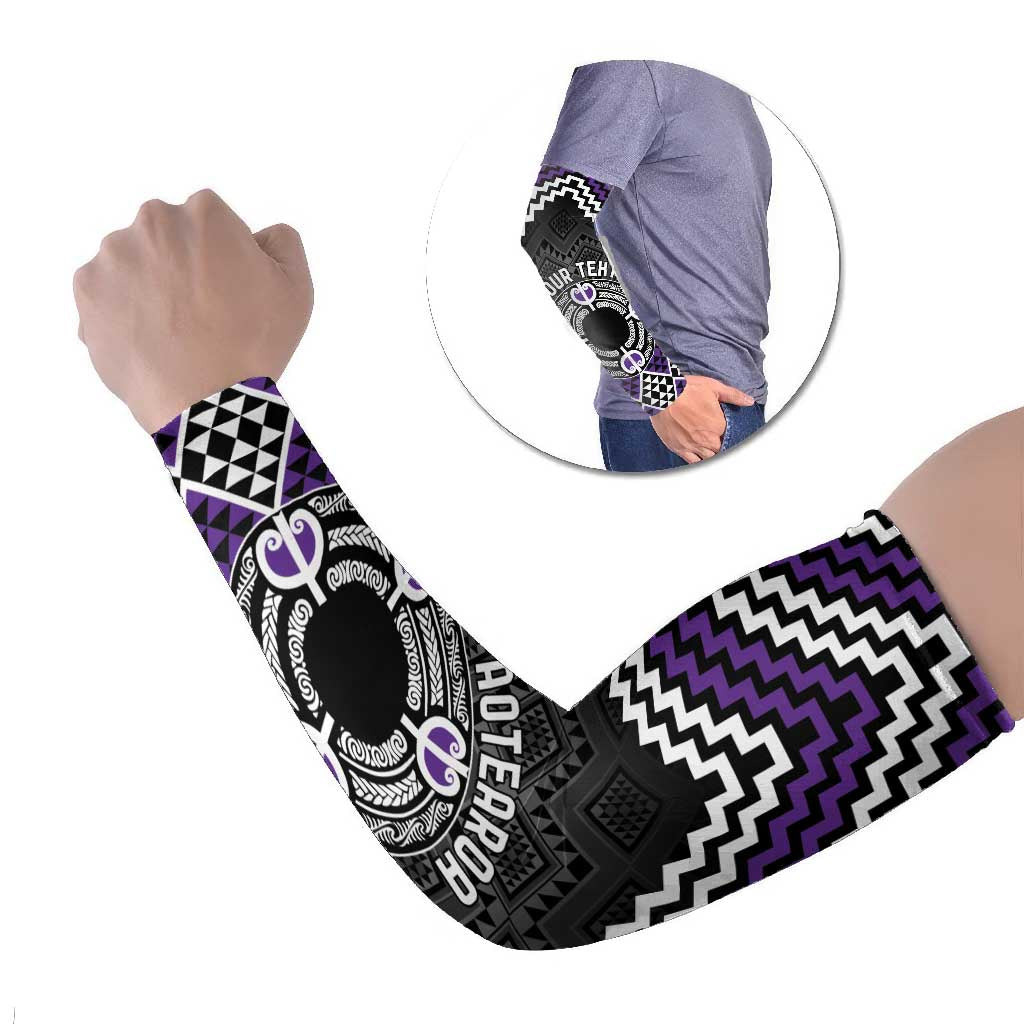 Personalised Aotearoa Niho Taniwha Motif Arm Sleeves Violet Style - Polynesian Pride