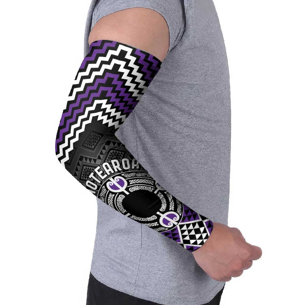 Personalised Aotearoa Niho Taniwha Motif Arm Sleeves Violet Style - Polynesian Pride
