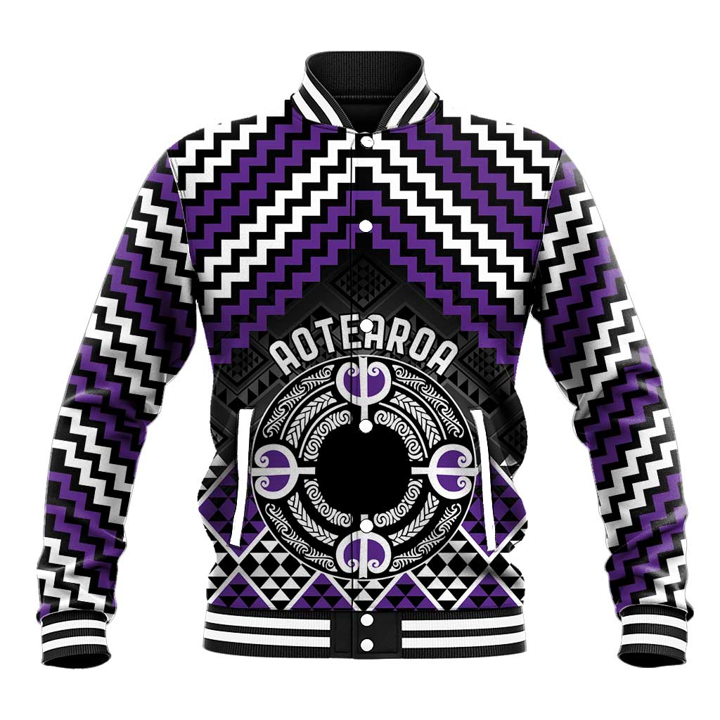 Personalised Aotearoa Niho Taniwha Motif Baseball Jacket Violet Style LT9 Unisex Violet - Polynesian Pride