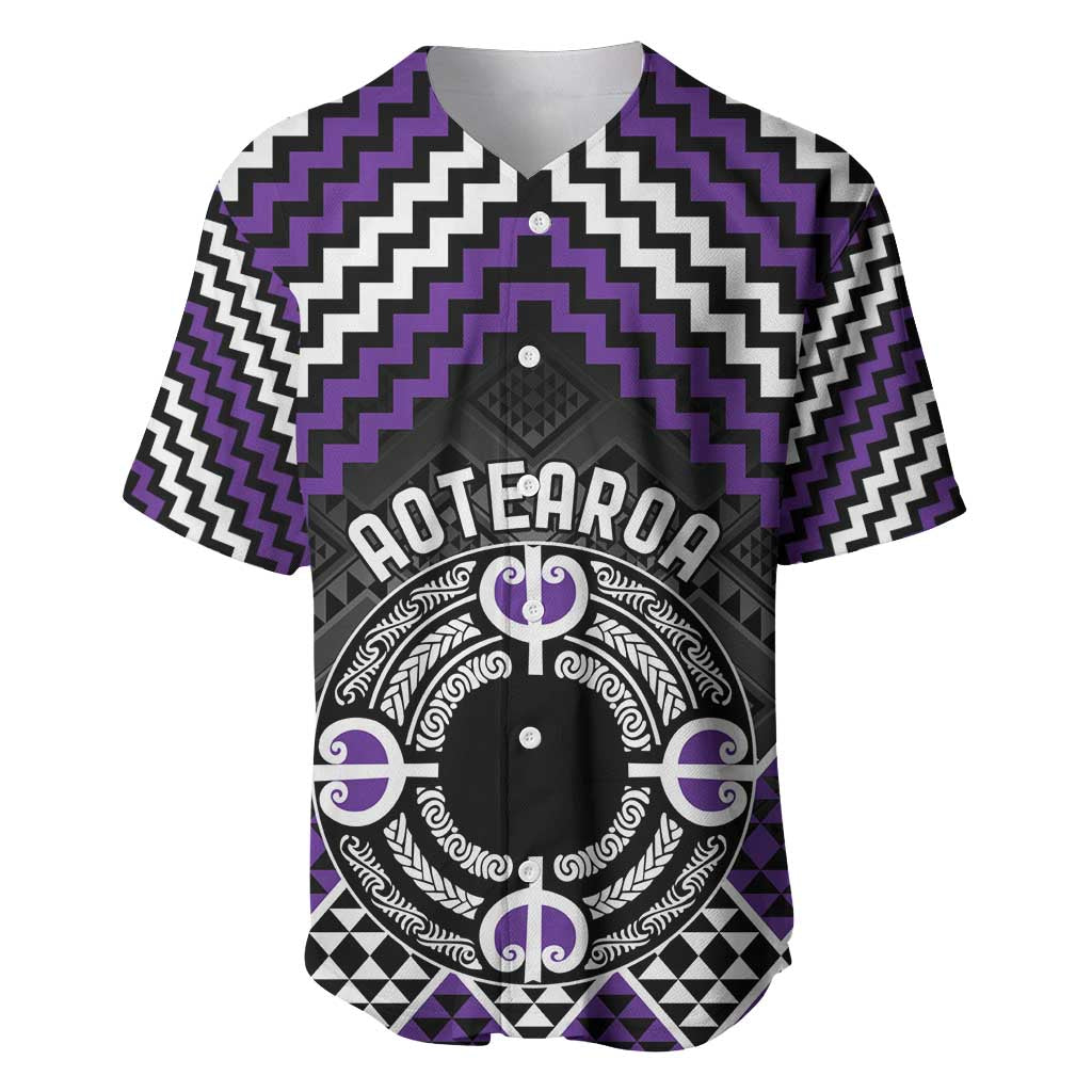 Personalised Aotearoa Niho Taniwha Motif Baseball Jersey Violet Style