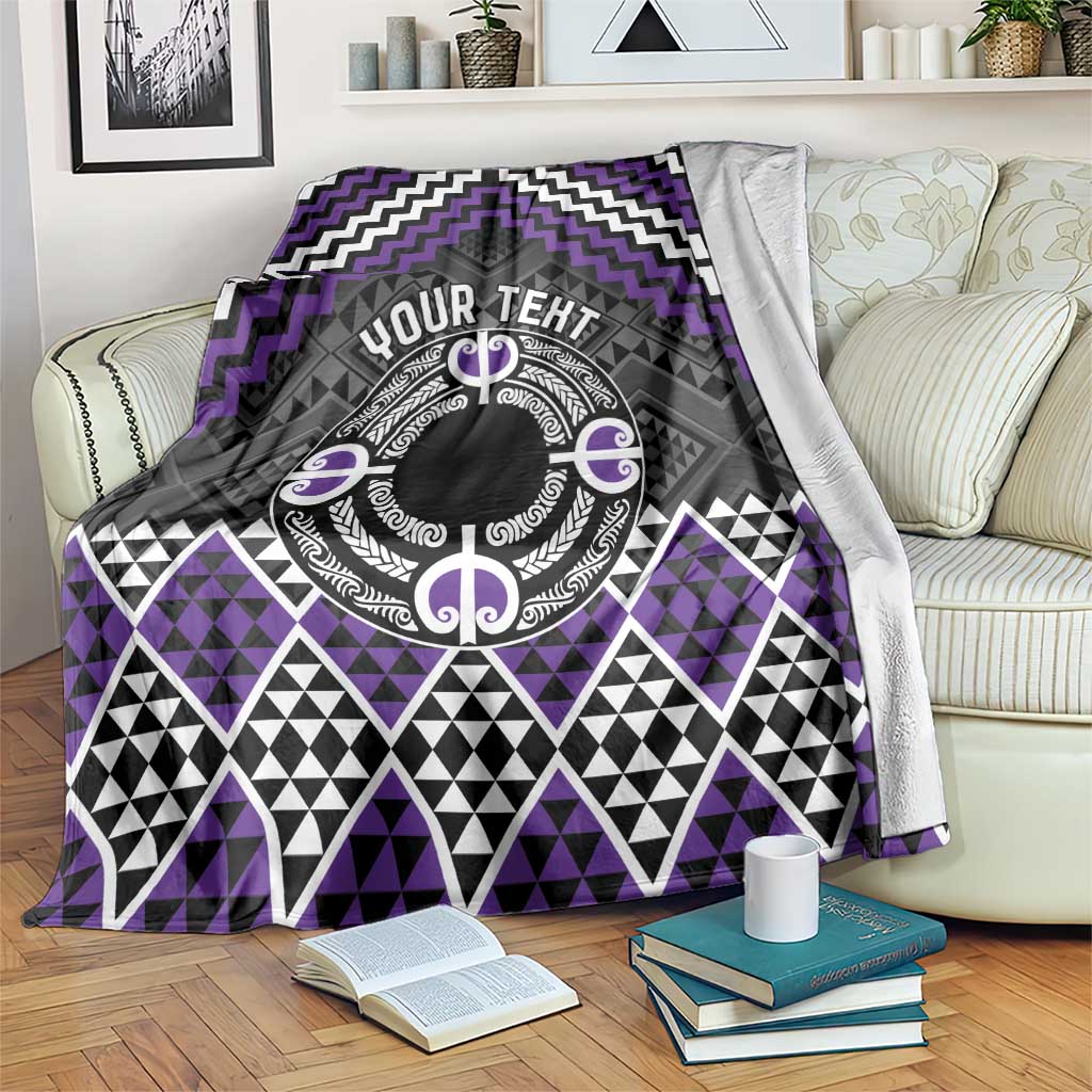 Personalised Aotearoa Niho Taniwha Motif Blanket Violet Style LT9 Violet - Polynesian Pride