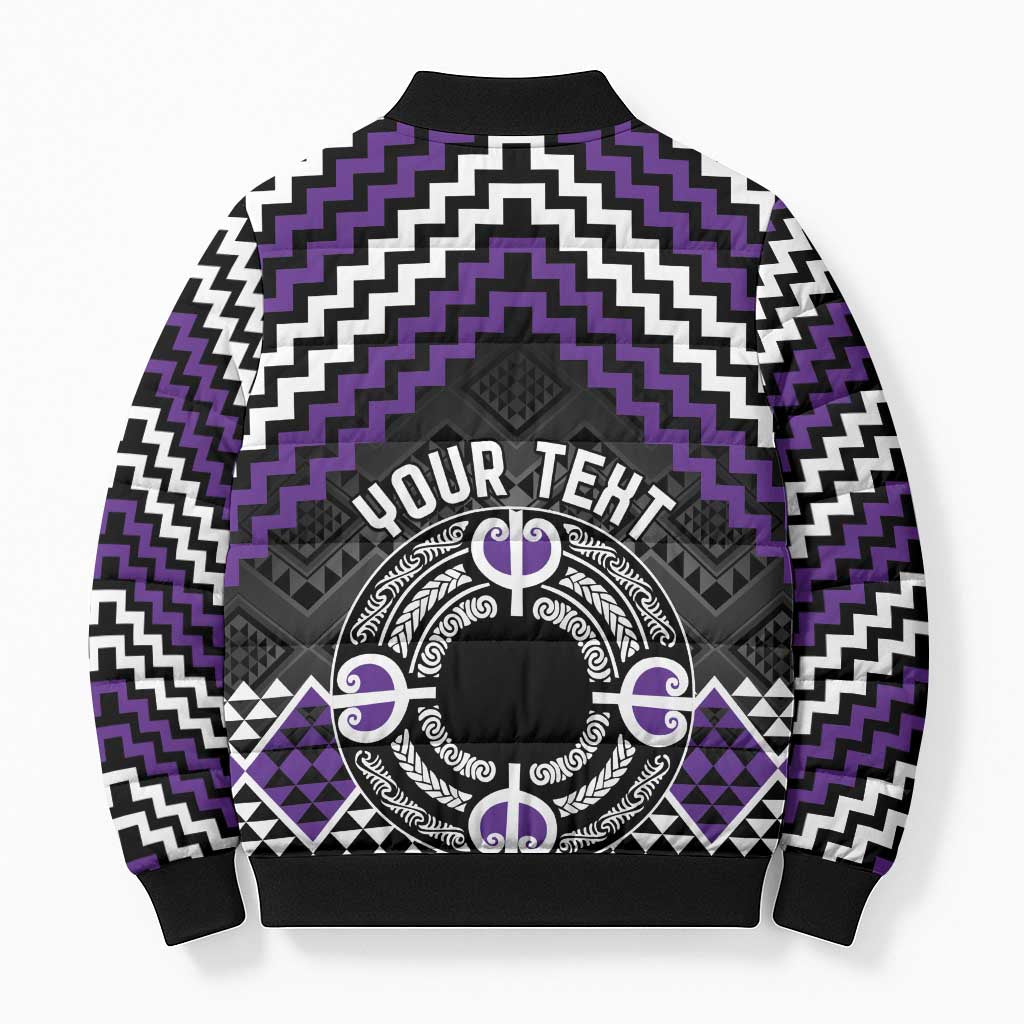 Personalised Aotearoa Niho Taniwha Motif Bomber Puffer Jacket Violet Style - Polynesian Pride
