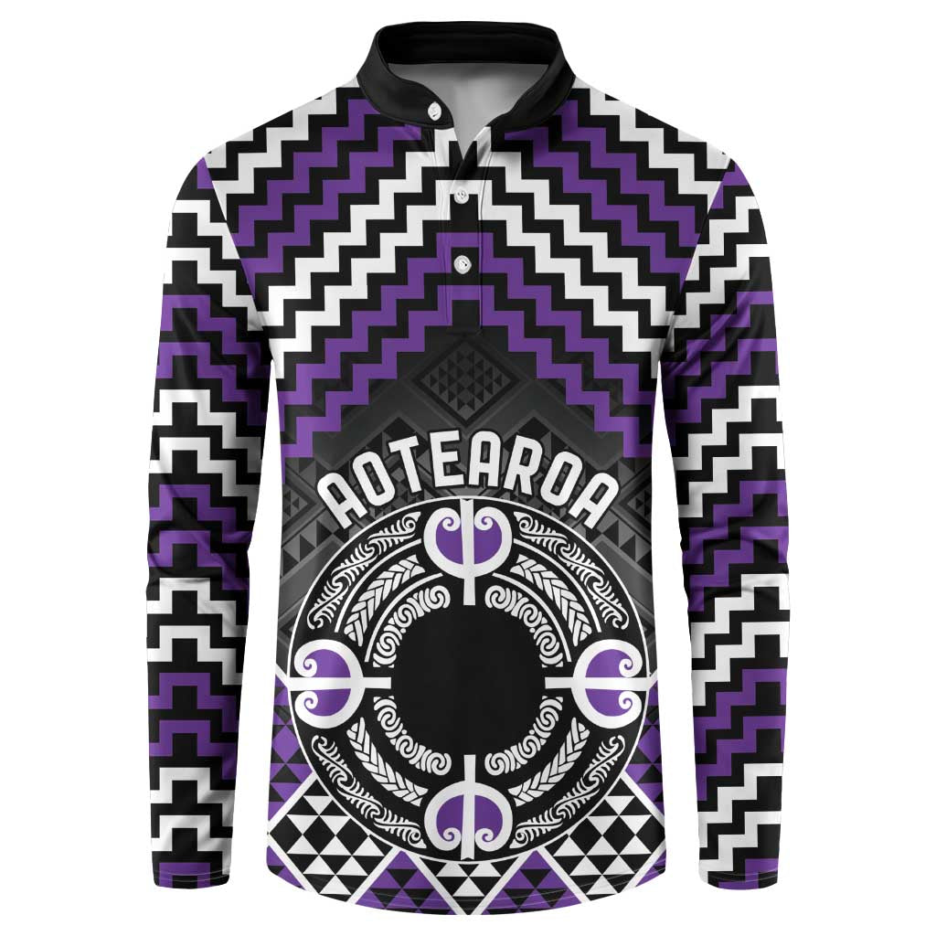 Personalised Aotearoa Niho Taniwha Motif Button Sweatshirt Violet Style LT9 Violet - Polynesian Pride
