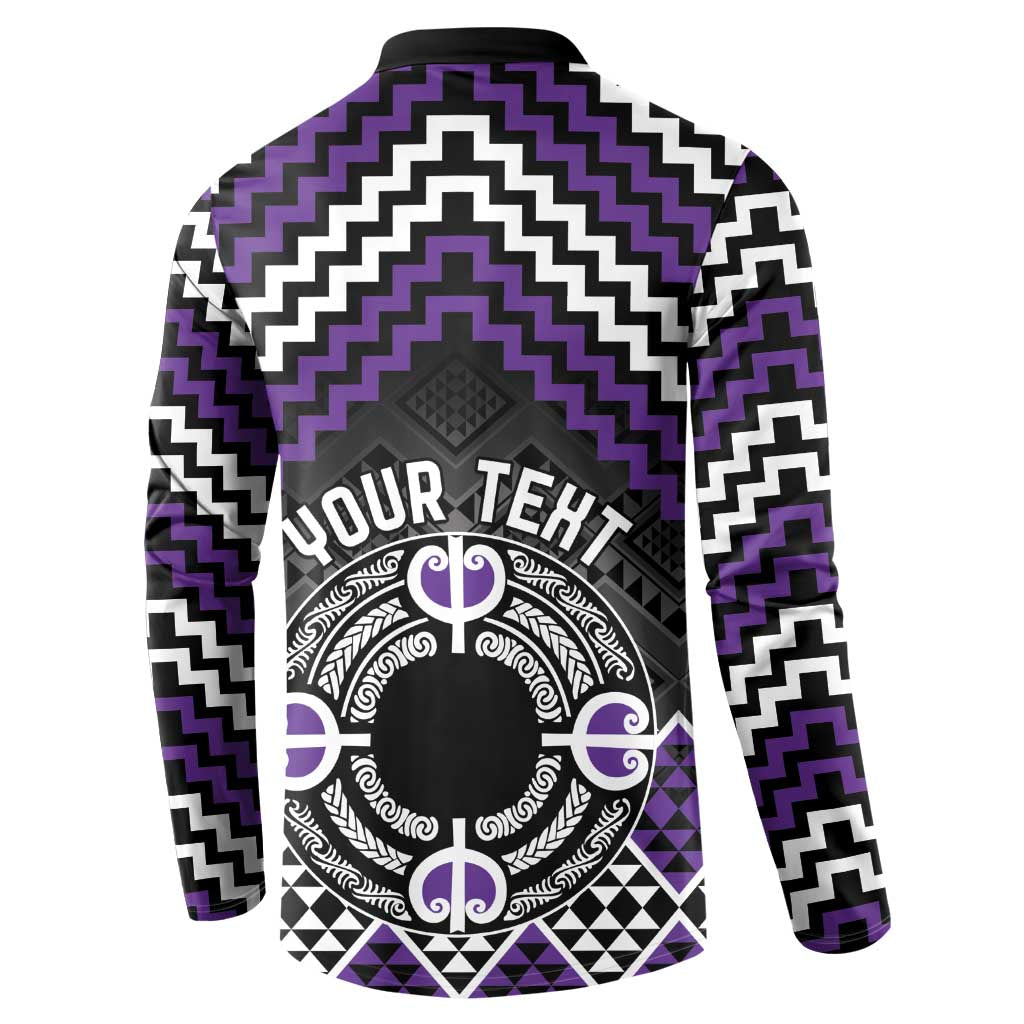 Personalised Aotearoa Niho Taniwha Motif Button Sweatshirt Violet Style LT9 - Polynesian Pride