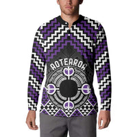 Personalised Aotearoa Niho Taniwha Motif Button Sweatshirt Violet Style LT9 - Polynesian Pride