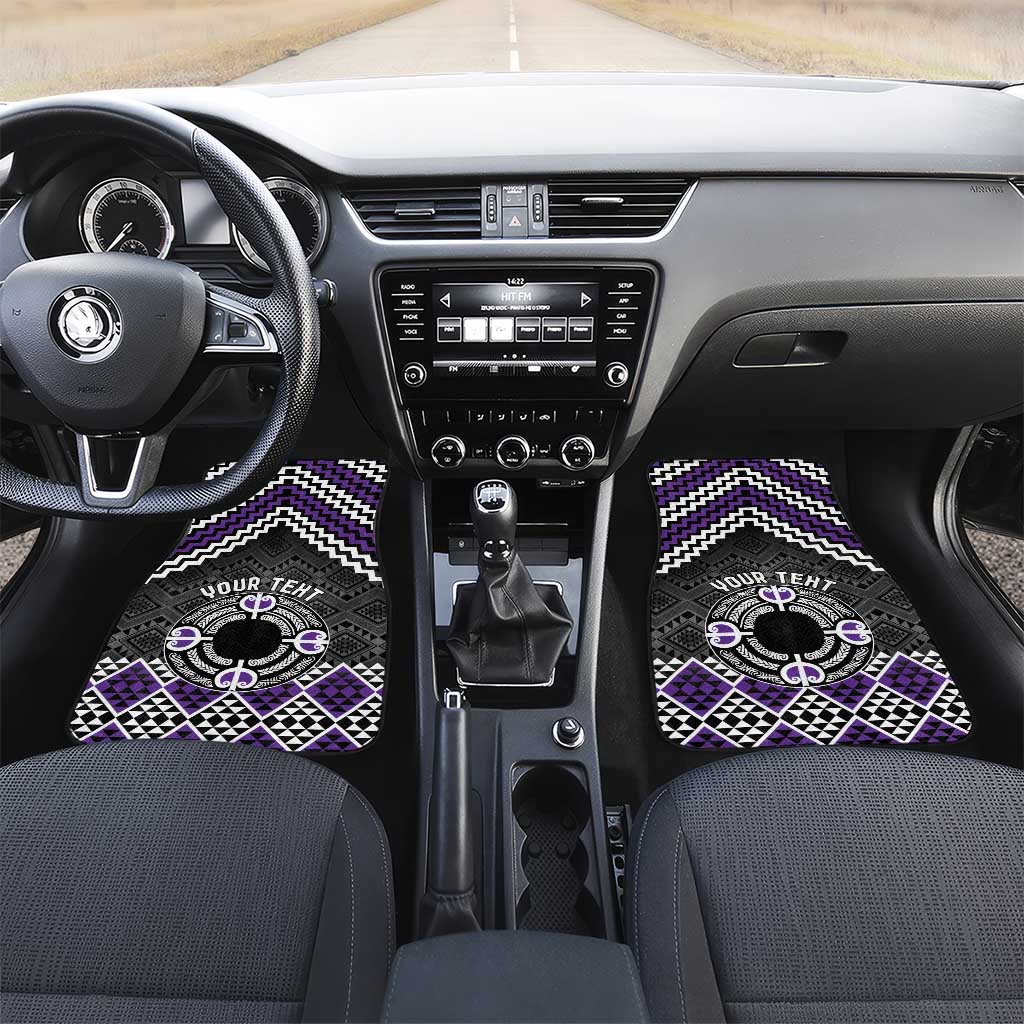 Personalised Aotearoa Niho Taniwha Motif Car Mats Violet Style LT9 Set 2pcs - Front Violet - Polynesian Pride