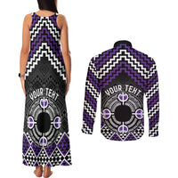 Personalised Aotearoa Niho Taniwha Motif Couples Matching Tank Maxi Dress and Long Sleeve Button Shirt Violet Style LT9 - Polynesian Pride