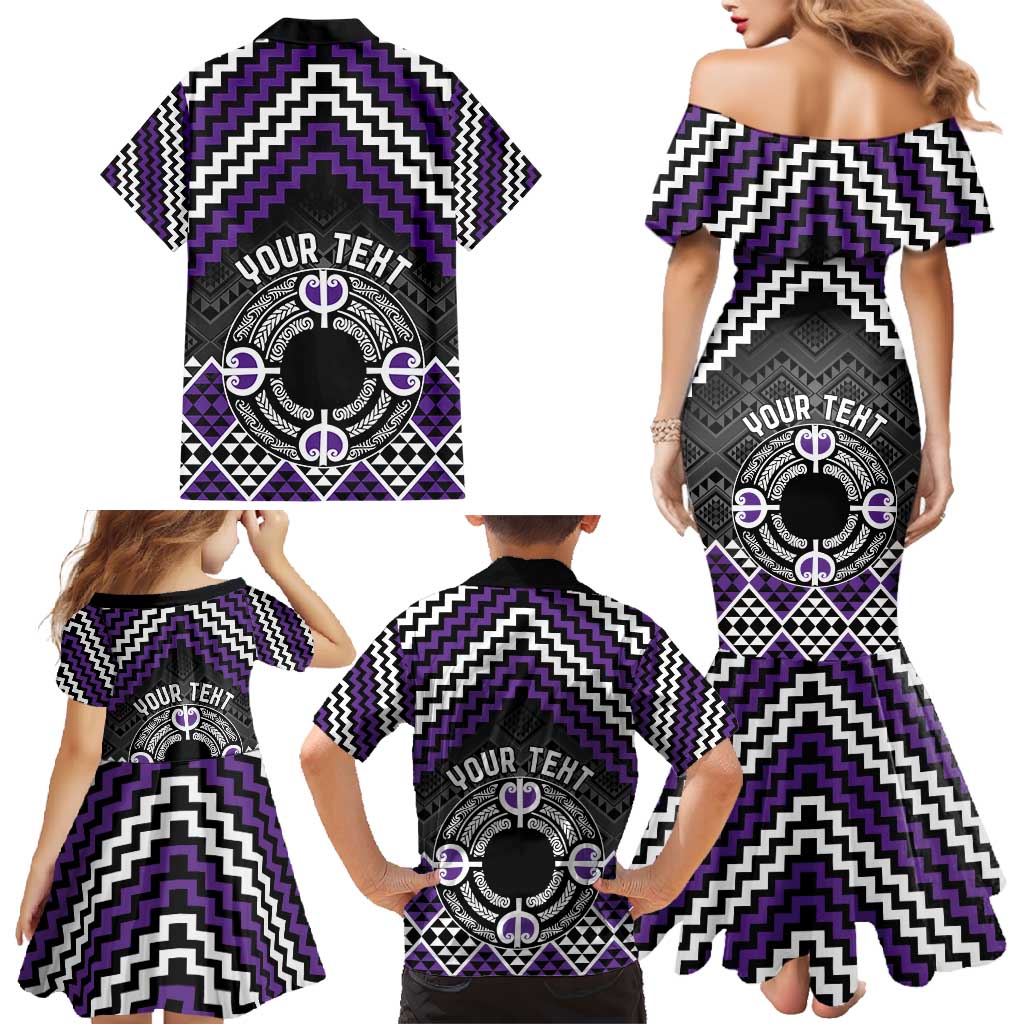 Personalised Aotearoa Niho Taniwha Motif Family Matching Mermaid Dress and Hawaiian Shirt Violet Style