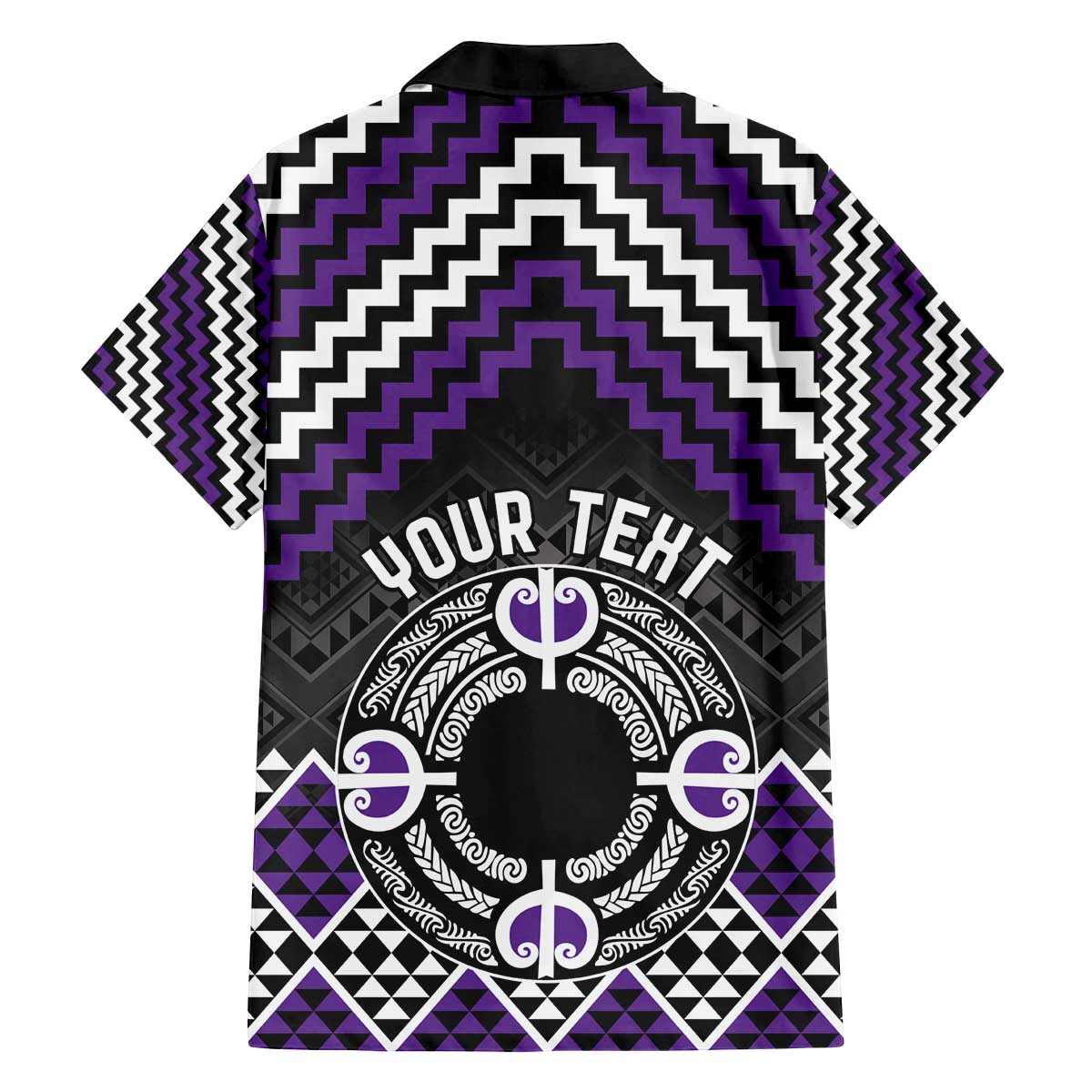 Personalised Aotearoa Niho Taniwha Motif Family Matching Off The Shoulder Long Sleeve Dress and Hawaiian Shirt Violet Style