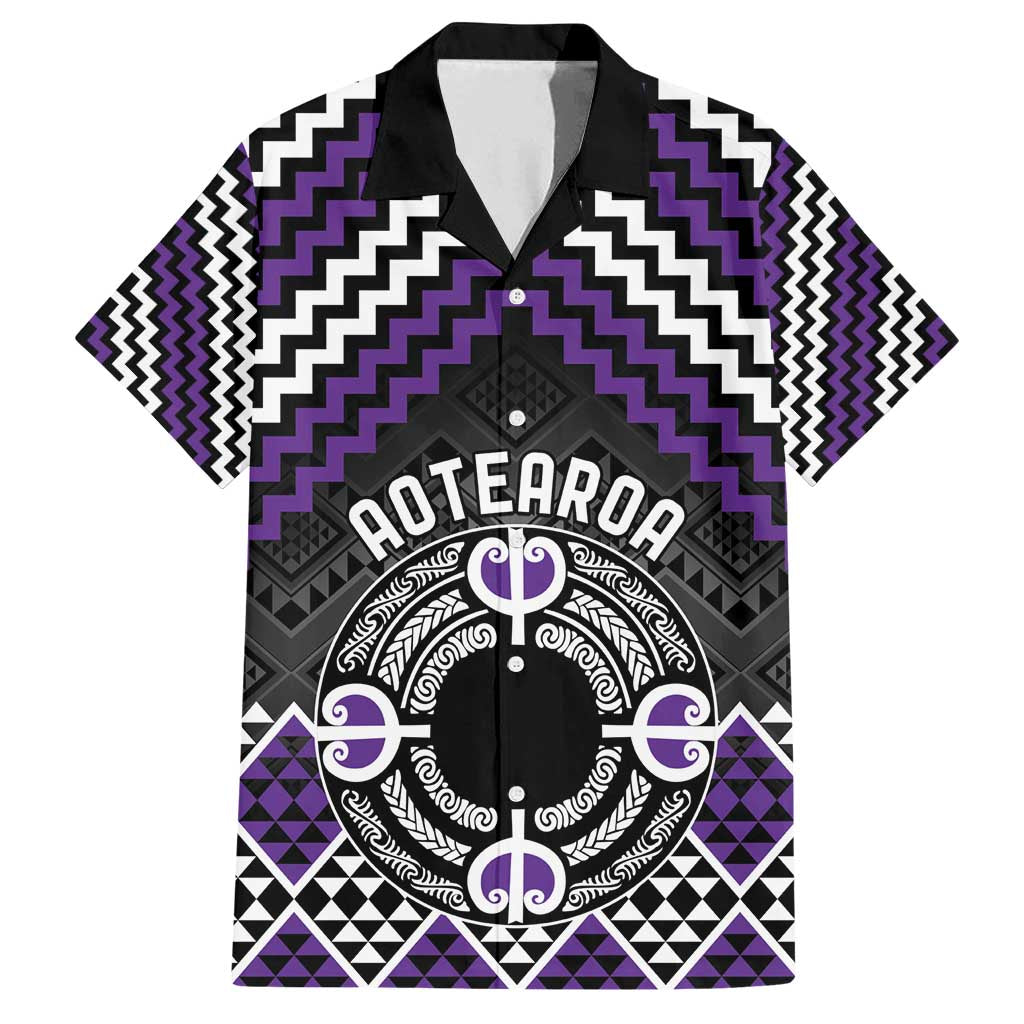 Personalised Aotearoa Niho Taniwha Motif Family Matching Summer Maxi Dress and Hawaiian Shirt Violet Style