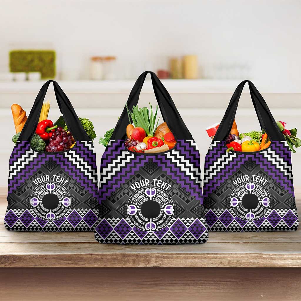 Personalised Aotearoa Niho Taniwha Motif Grocery Bag Violet Style LT9 3-pack One Size Violet - Polynesian Pride