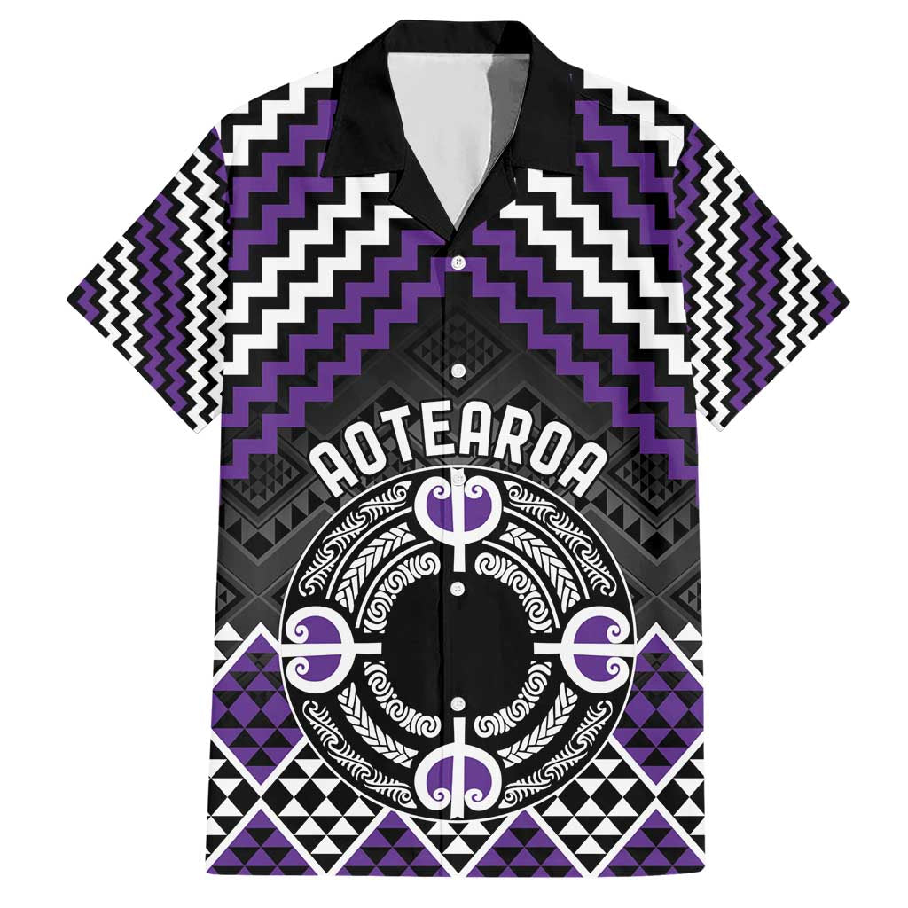 Personalised Aotearoa Niho Taniwha Motif Hawaiian Shirt Violet Style LT9 Violet - Polynesian Pride