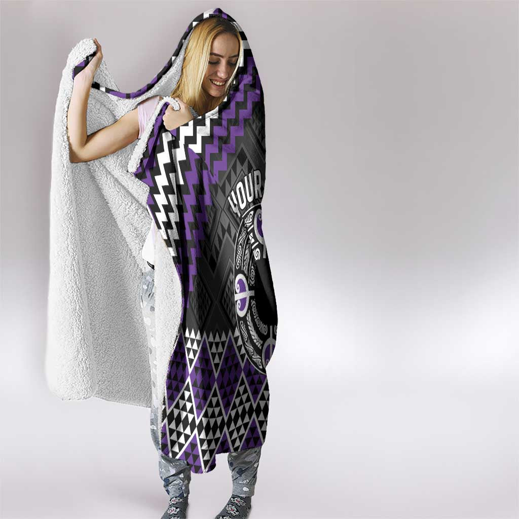 Personalised Aotearoa Niho Taniwha Motif Hooded Blanket Violet Style LT9 - Polynesian Pride