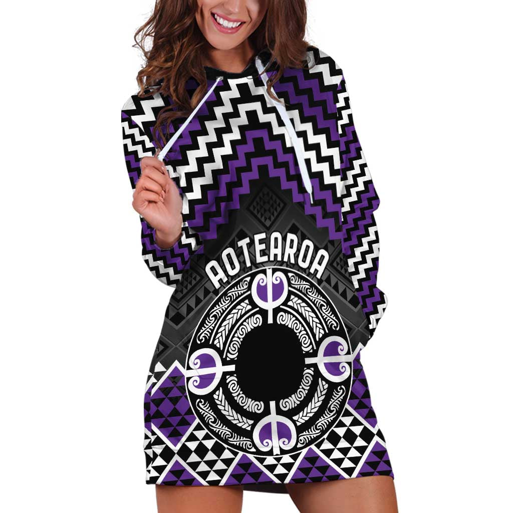 Personalised Aotearoa Niho Taniwha Motif Hoodie Dress Violet Style LT9 Violet - Polynesian Pride