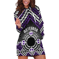 Personalised Aotearoa Niho Taniwha Motif Hoodie Dress Violet Style LT9 Violet - Polynesian Pride
