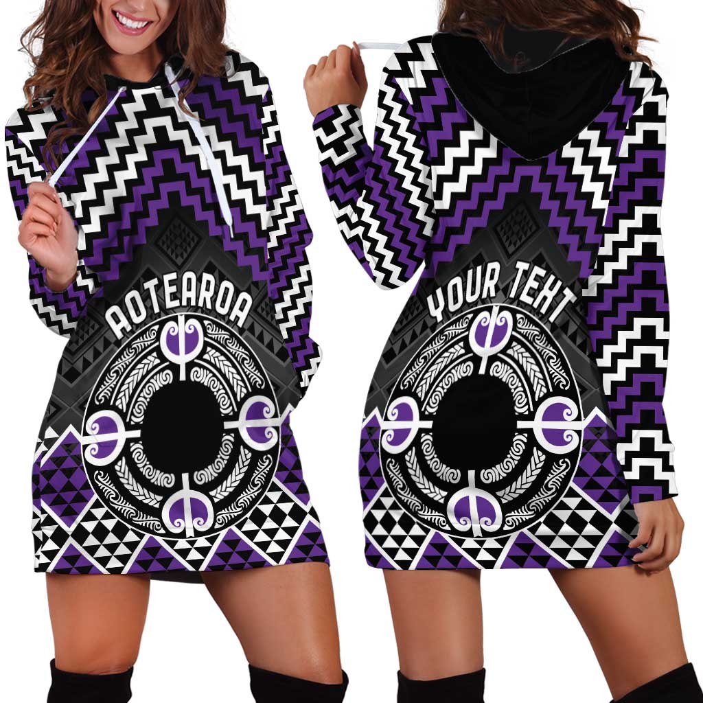 Personalised Aotearoa Niho Taniwha Motif Hoodie Dress Violet Style LT9 - Polynesian Pride