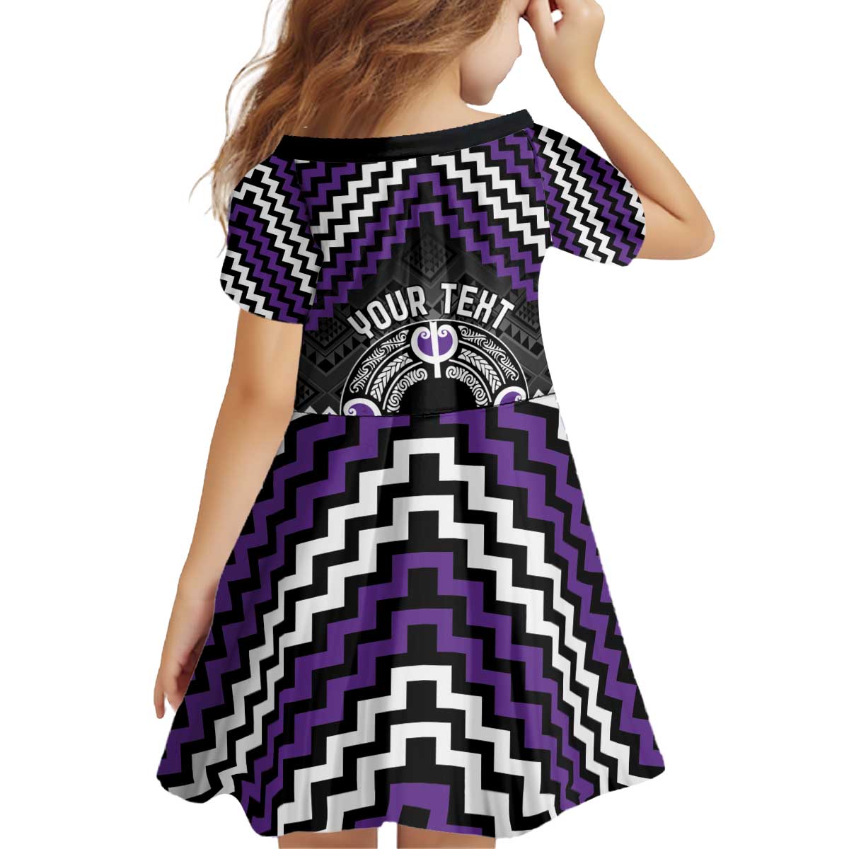 Personalised Aotearoa Niho Taniwha Motif Kid Short Sleeve Dress Violet Style