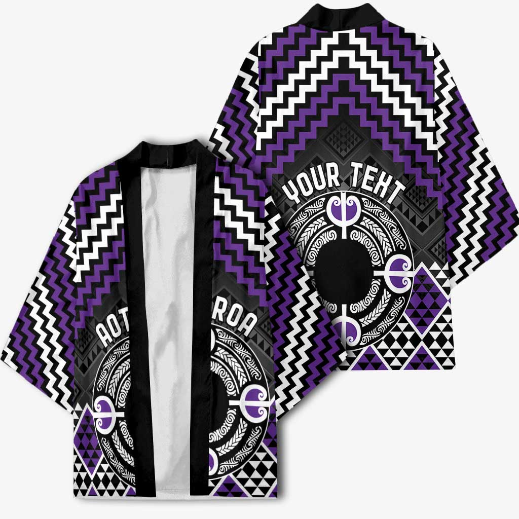 Personalised Aotearoa Niho Taniwha Motif Kimono Violet Style - Polynesian Pride