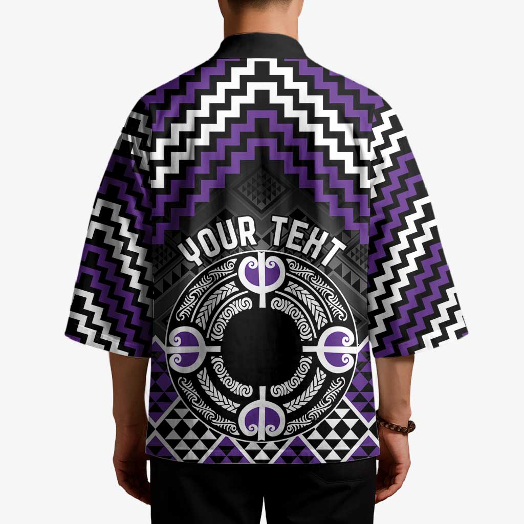 Personalised Aotearoa Niho Taniwha Motif Kimono Violet Style - Polynesian Pride