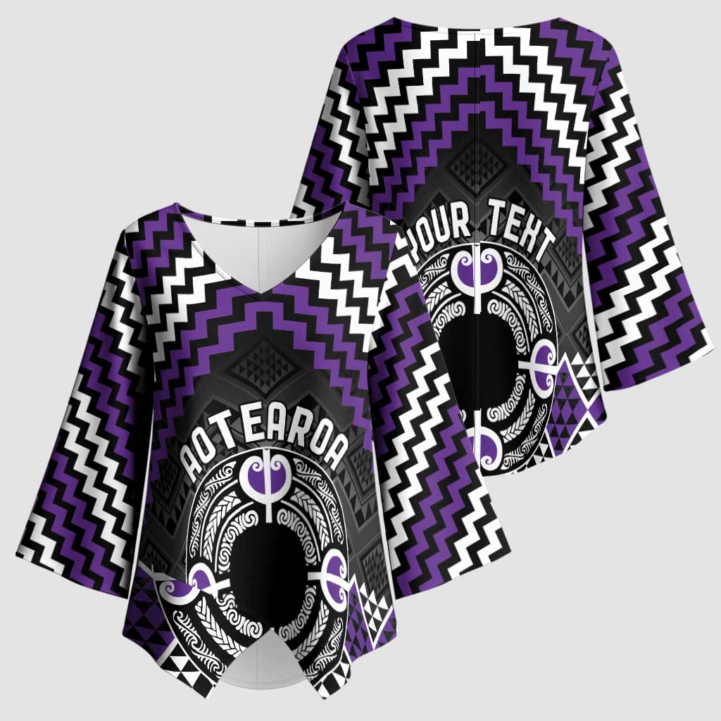 Personalised Aotearoa Niho Taniwha Motif Kimono Sleeve Blouse Violet Style - Polynesian Pride