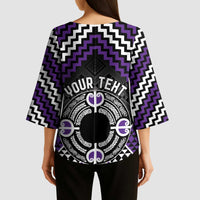 Personalised Aotearoa Niho Taniwha Motif Kimono Sleeve Blouse Violet Style - Polynesian Pride