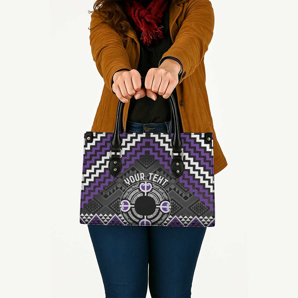Personalised Aotearoa Niho Taniwha Motif Leather Bag Violet Style - Polynesian Pride