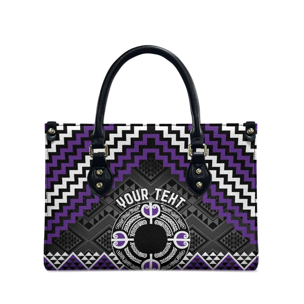 Personalised Aotearoa Niho Taniwha Motif Leather Bag Violet Style - Polynesian Pride
