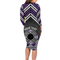 Personalised Aotearoa Niho Taniwha Motif Long Sleeve Bodycon Dress Violet Style