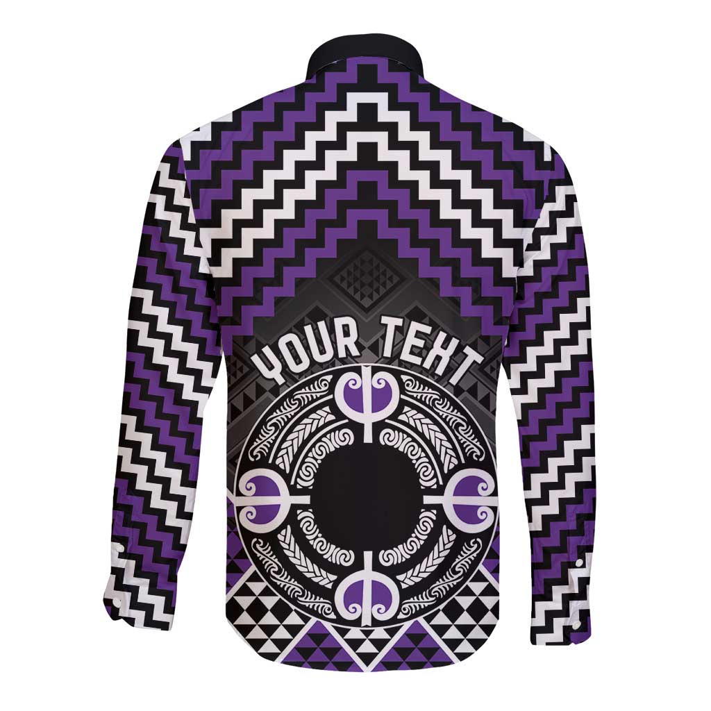 Personalised Aotearoa Niho Taniwha Motif Long Sleeve Button Shirt Violet Style LT9 - Polynesian Pride