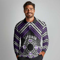 Personalised Aotearoa Niho Taniwha Motif Long Sleeve Polo Shirt Violet Style