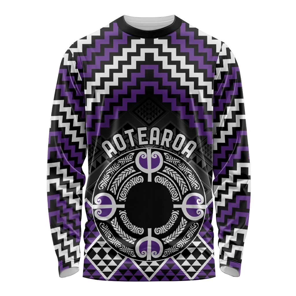 Personalised Aotearoa Niho Taniwha Motif Long Sleeve Shirt Violet Style LT9 Unisex Violet - Polynesian Pride